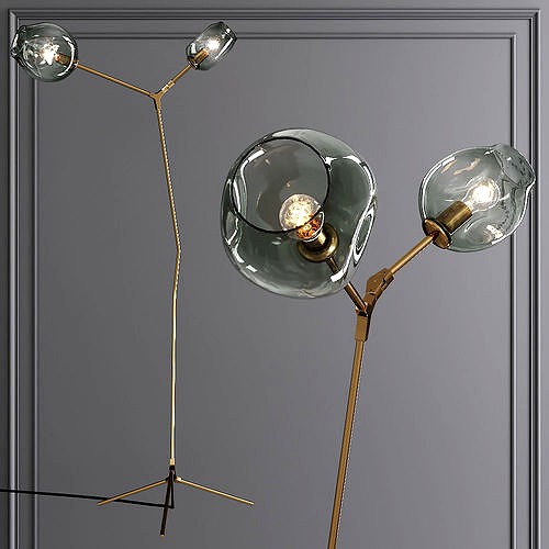 Branching Bubble Floor Light Brushed Brass and Dark Green Glass