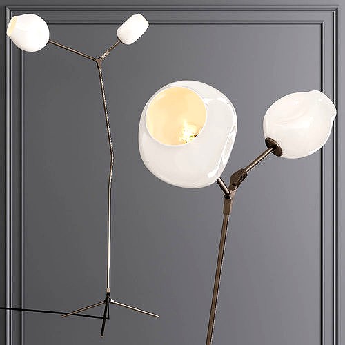 Branching Bubble Floor Light Vintage Brass and White Glass
