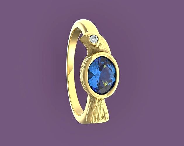 Bird ring with oval stone | 3D