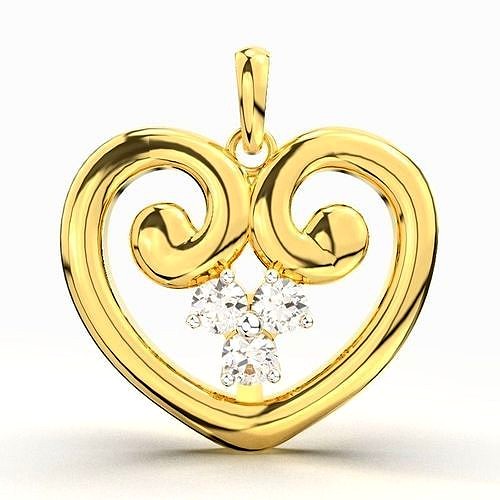 THREE STONE HEART DIAMOND PENDANT | 3D