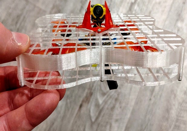 The Flying Swat drone (toothpick with cage)