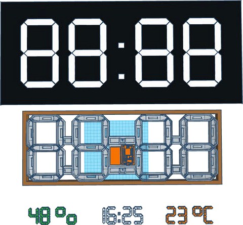 Big digital clock, time from web, temperature and humidity