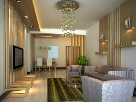 Photorealistic Living  Dining Room 078 3D Model