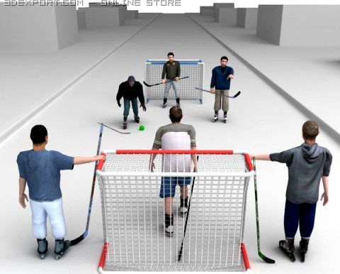 Children playing hockey 3D Model