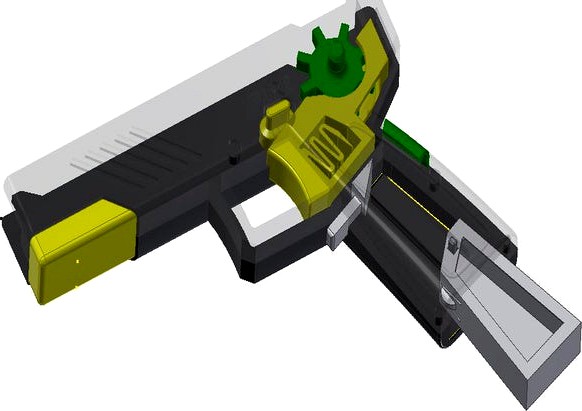 Fully-printable, snap-together, semi-auto elastic band gun