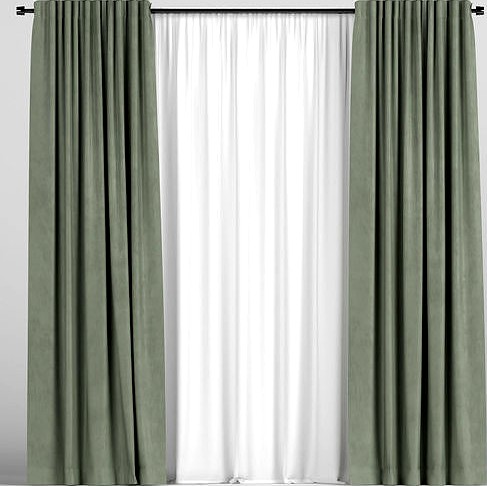Green curtains with tulle