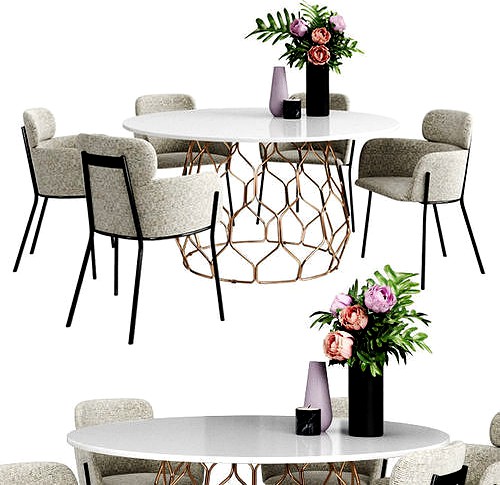 CB2 azalea chair and circuit dining table