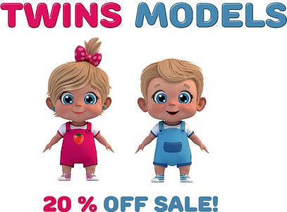 Cartoon Cute Baby Twin 3D model