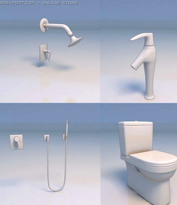 Shower faucet toilet bathroom 3D Model