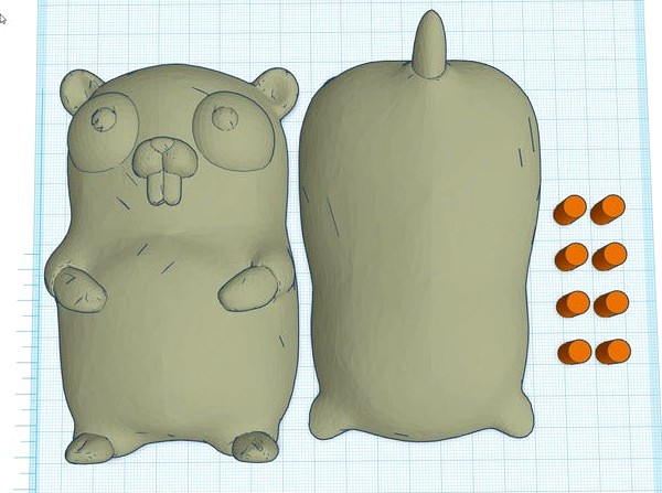 Go gopher golang mascot - split in half for ez FDM printing