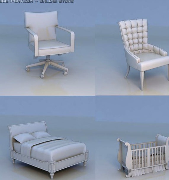 Chair double bed kids bed sofa 3D Model