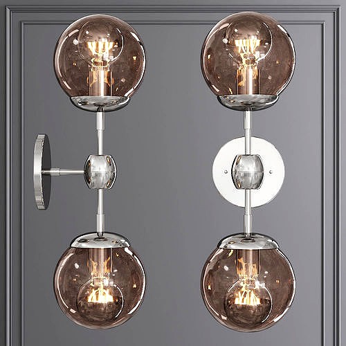 Modo Sconce 2 Globes Polished Nickel and Smoke Glass