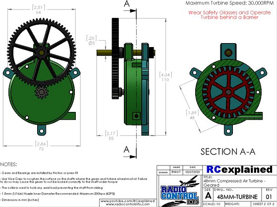 Compressed Air Powered 48mm Turbine and Gear Train by RCexplainedOnYT