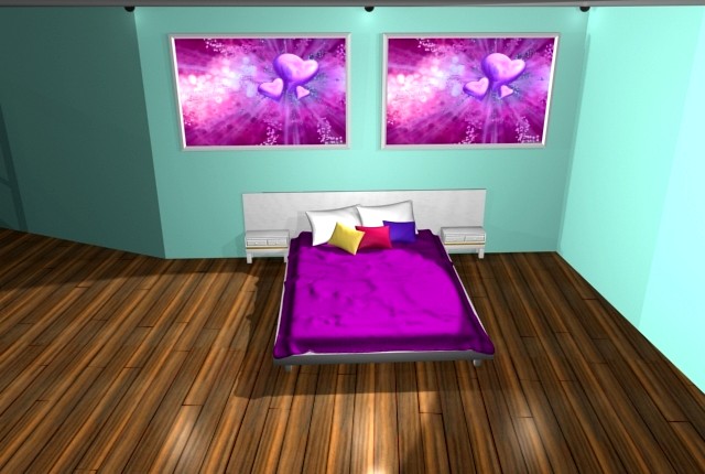 Textured bed with pillows 3D Model