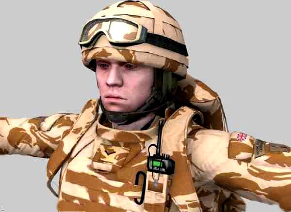 British Royal Marine Desert Rigged Soldier 3D Model