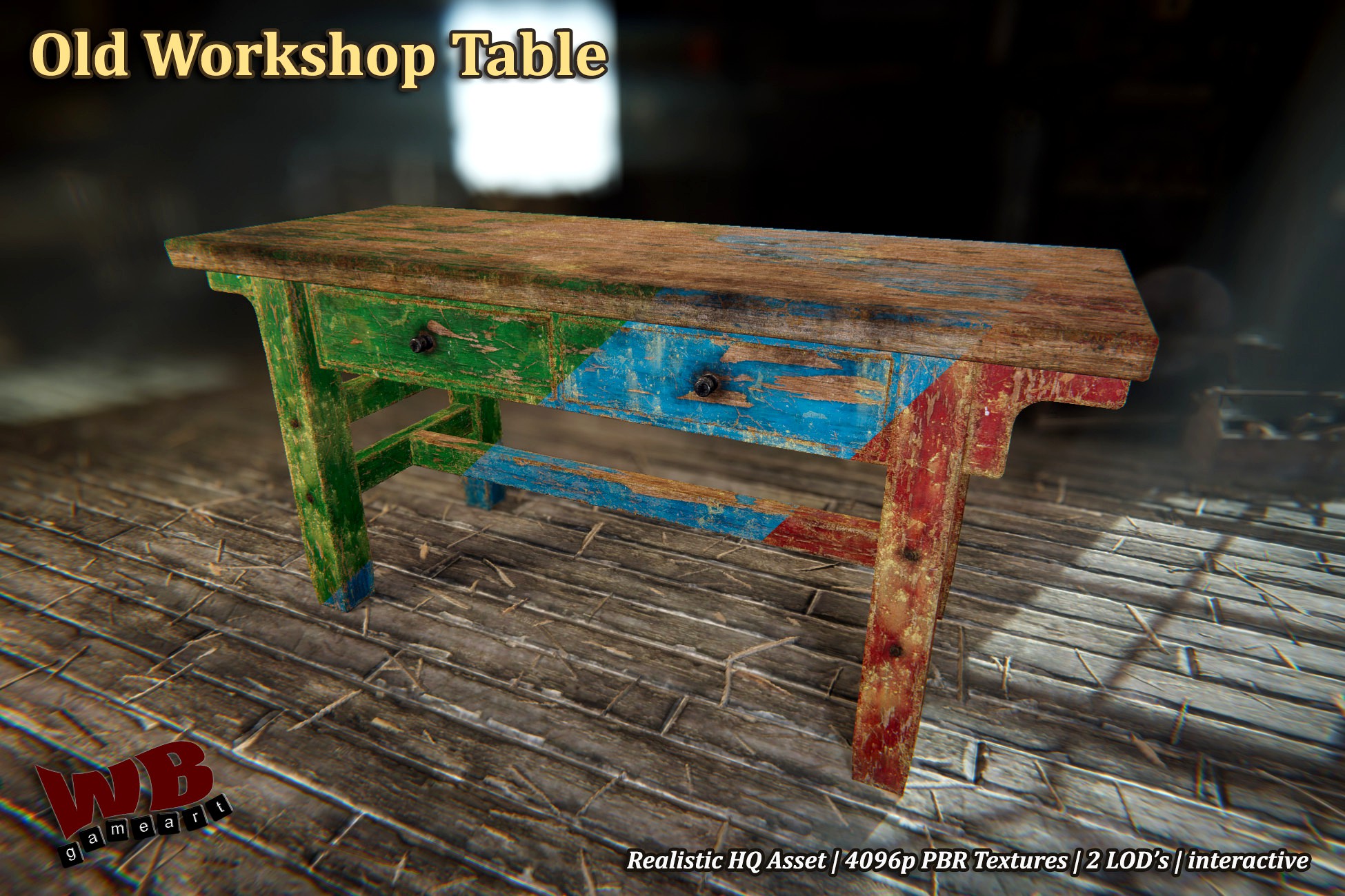 Old Workshop Table | 3 Colors | Interactive