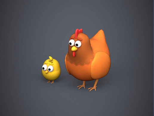 Hen and Chicken Stylized