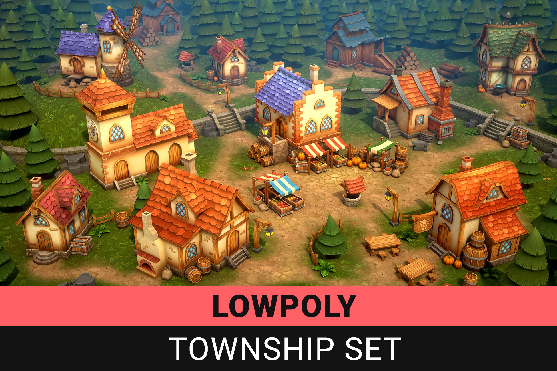 Lowpoly Township Set