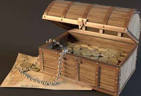 Forged chest with coins
