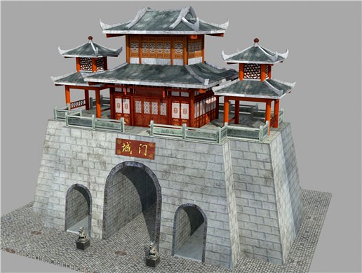 Ancient Oriental gate city wall building