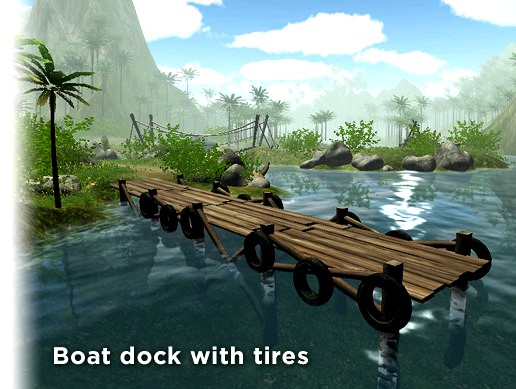 Wooden boat dock with tires