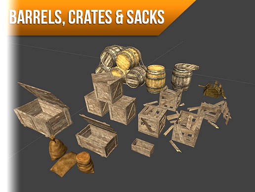 Barrels, Crates &amp; Sacks - Game Props