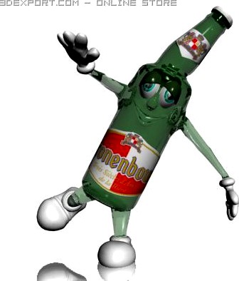 Beer Bottle Cartoon Character 3D Model