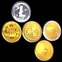 cryptocurrency physical coins - XRP, BTC, LTC, ETH, TYM