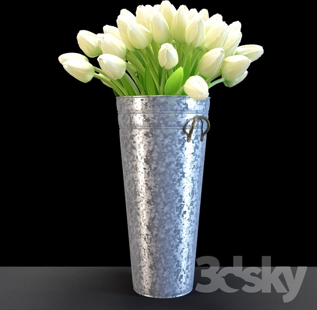 White tulips in a galvanized container