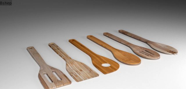 Bamboo Spatula and spoon collection 3D Model