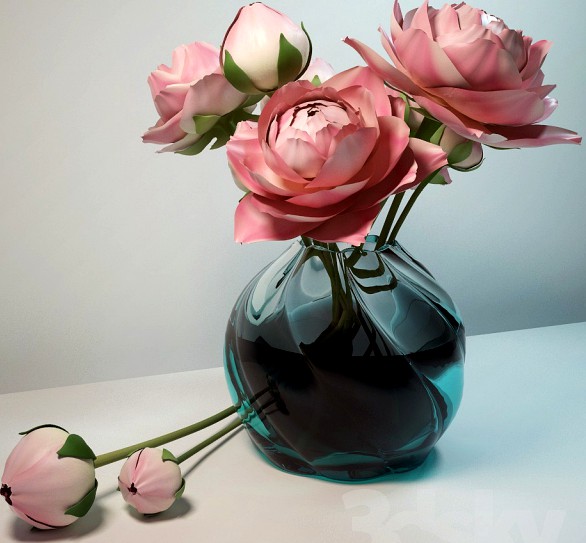 Peonies in a glass vase