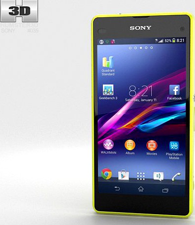 Sony Xperia Z1 Compact Yellow 3D Model