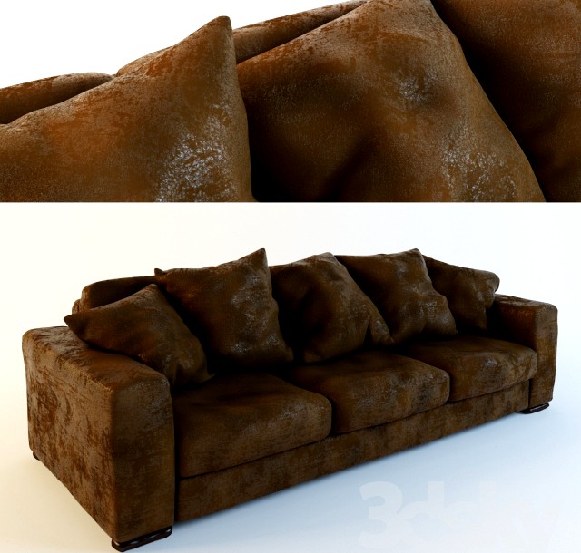 Leather sofa with pillows