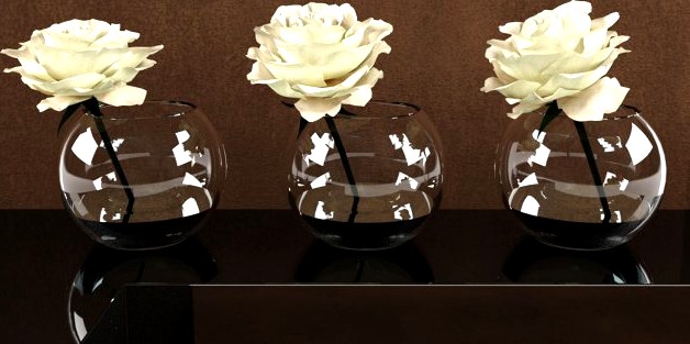Roses white in a glass vessel 3D Model