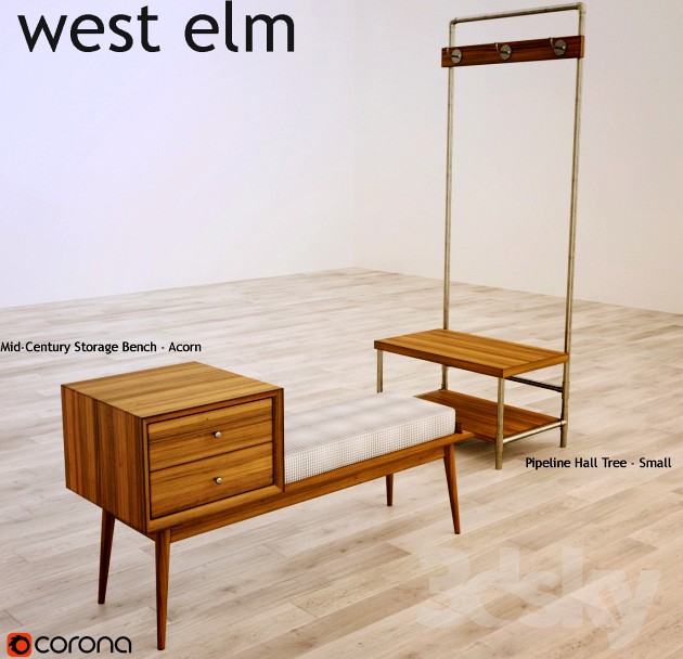 west elm Mid-Century Storage Bench, Pipeline Hall Tree