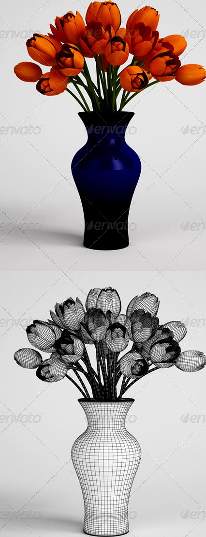 CGAxis Orange Tulips in Blue Vase 25