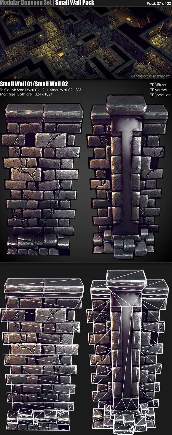 Modular Dungeon Set| Small Wall Pack (07 of 20)