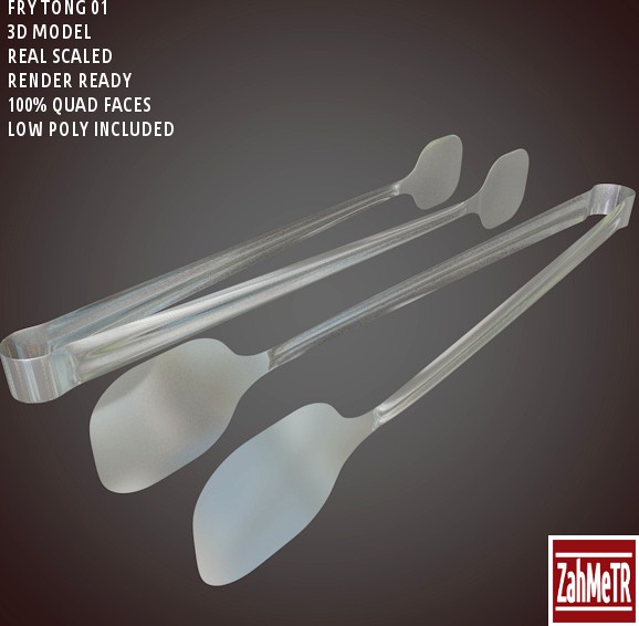 Fry Tong 3D Model Low - High Poly