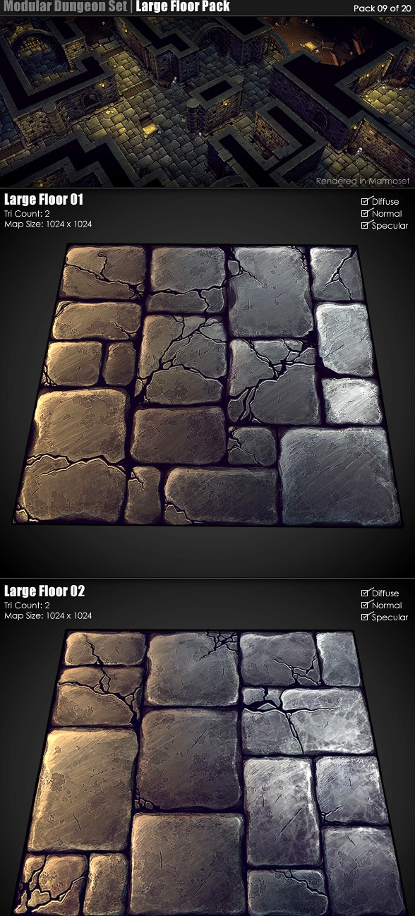 Modular Dungeon Set | Large Floor Pack (09 of 20)