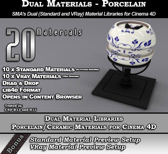 SMA&#x27;s Dual Material Packs-Porcelain for Cinema 4D