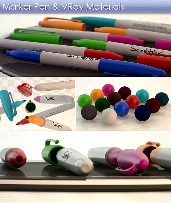 Highly Detailed Marker Pen with Vray Materials