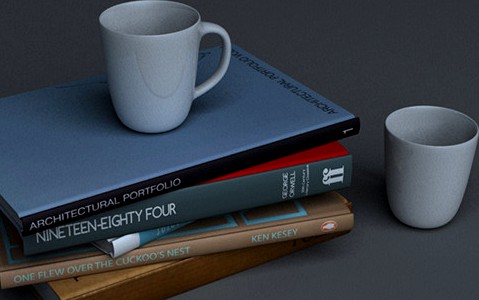 Stack of books with two mugs