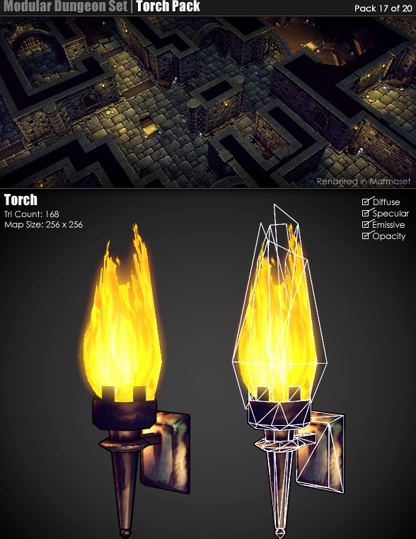 Modular Dungeon Set | Torch Pack (17 of 20)