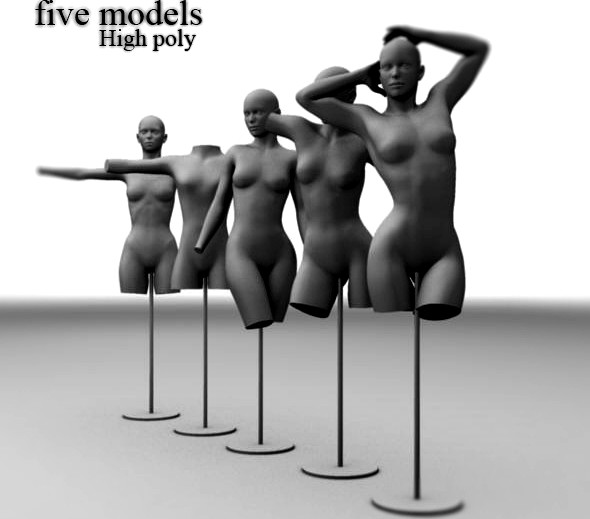 Five different Mannequins dolls base mesh