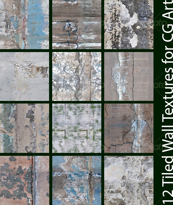 12 Tiled Wall Textures for CG Art