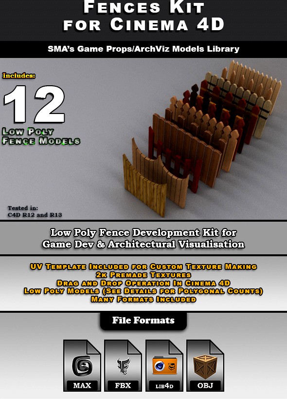 Low Poly 3D Models - Fences Kit for Cinema 4D