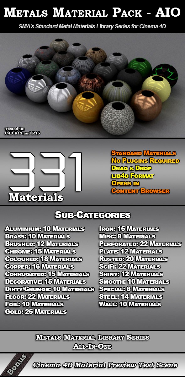 331 Standard Metal Materials Pack AIO for C4D