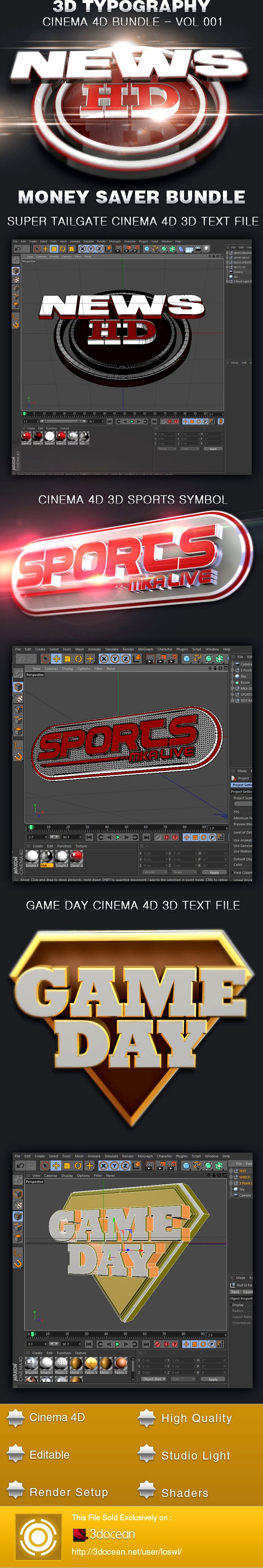 3D Typography Cinema 4D Bundle-Vol 002