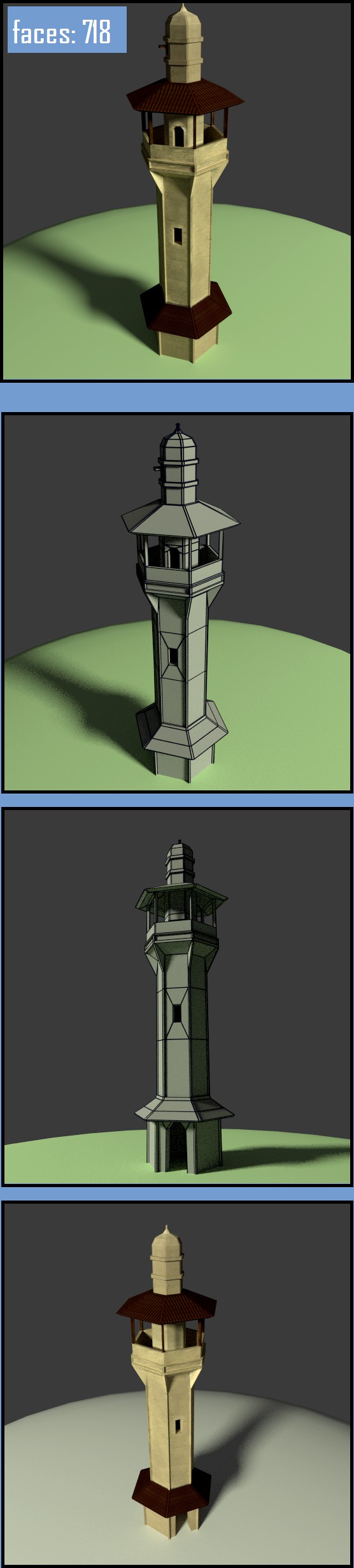 arab moorish minaret low poly building model