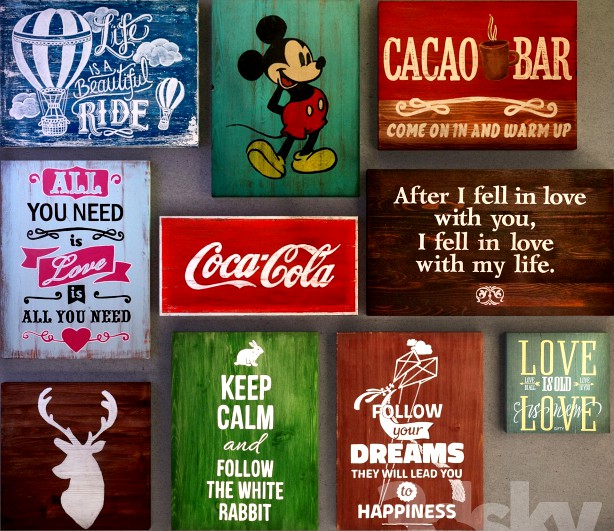 Collection 2: The interior plate (decorative sign, wooden panels, wood poster)